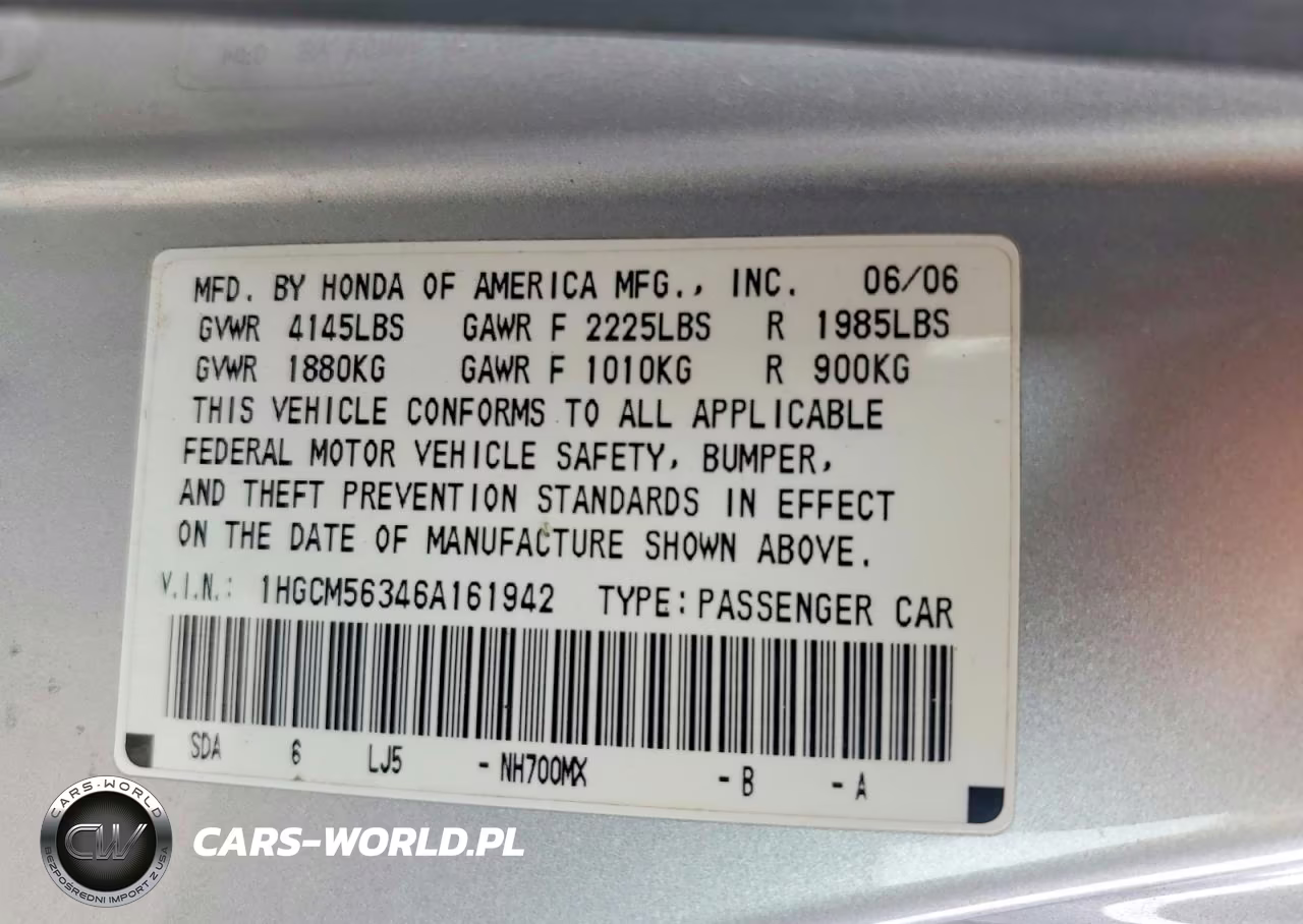 2006 Honda Accord Se VIN:1HGCM56346A161942 - 12