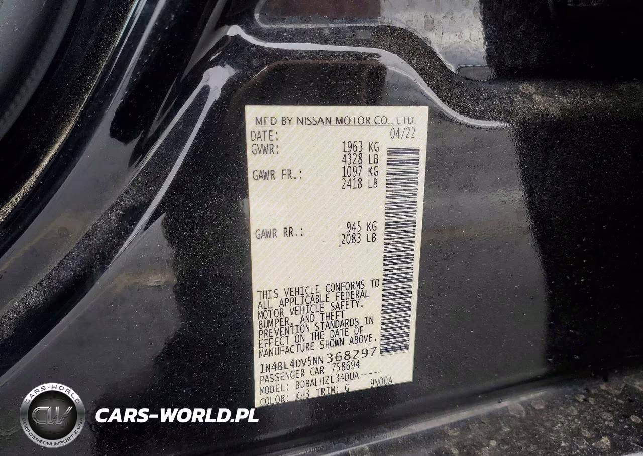 2022 Nissan Altima 2.5 Sv VIN:1N4BL4DV5NN368297 - 12