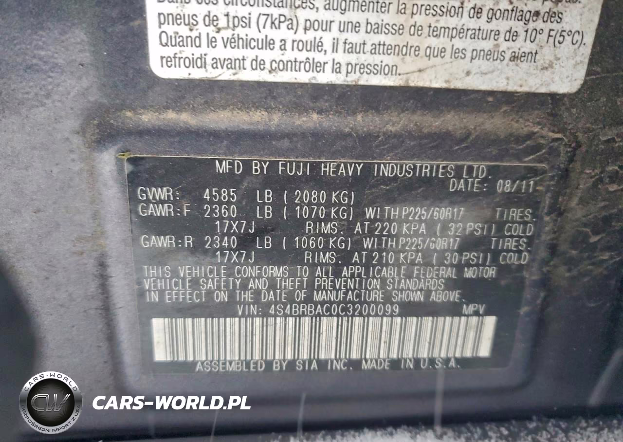 2012 Subaru Outback 2.5I VIN:4S4BRBAC0C3200099 - 12