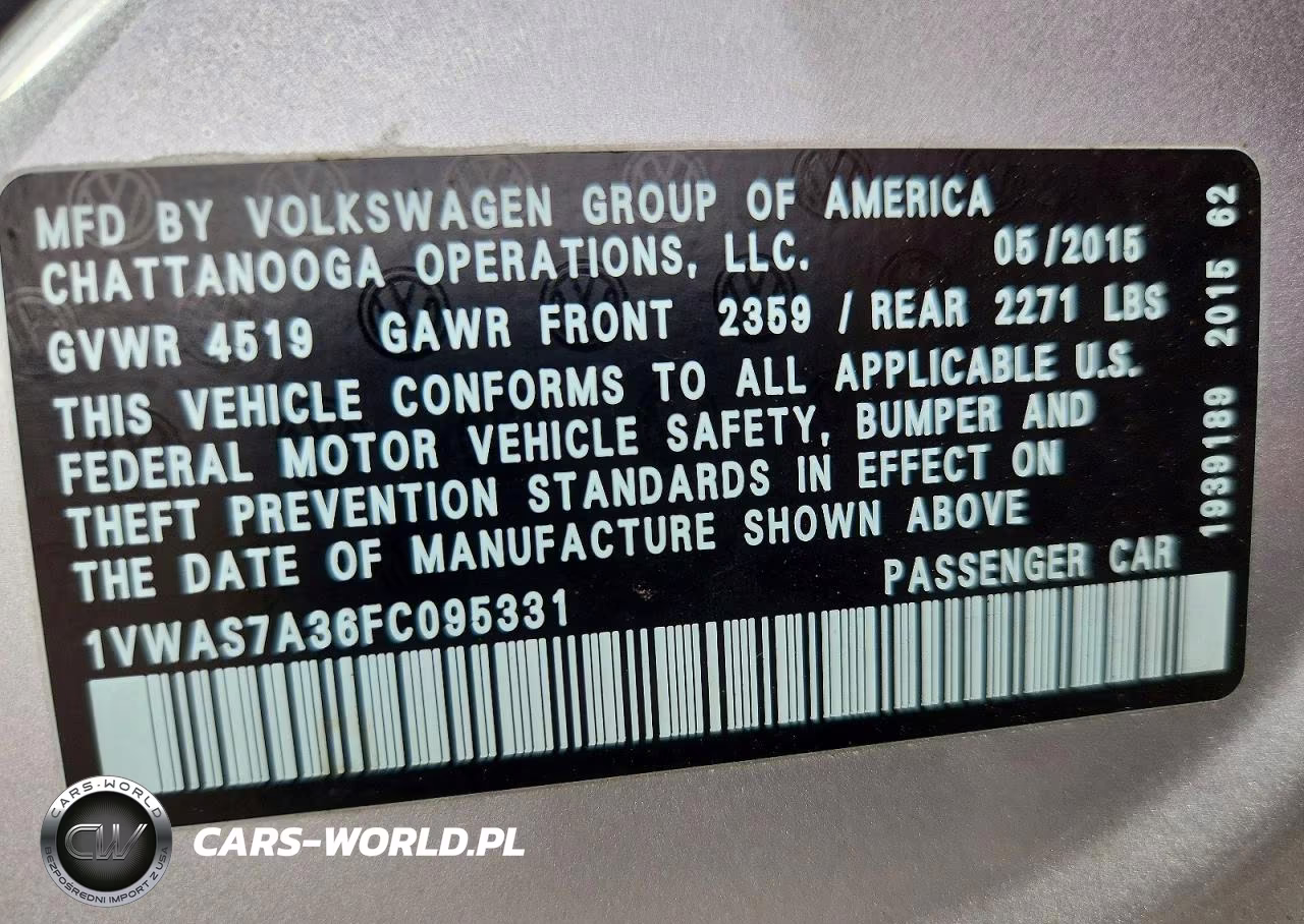 2015 Volkswagen Passat S VIN:1VWAS7A36FC095331 - 12