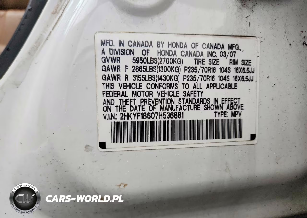 2007 Hond Pilot VIN:2HKYF18607H536881 - 13