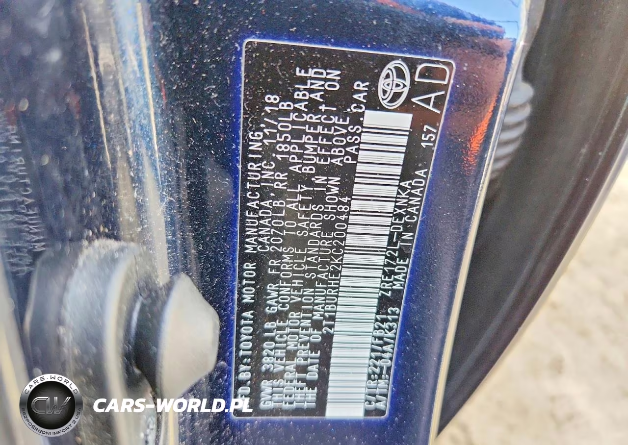 2019 Toyota Corolla Le VIN:2T1BURHE2KC200484 - 13
