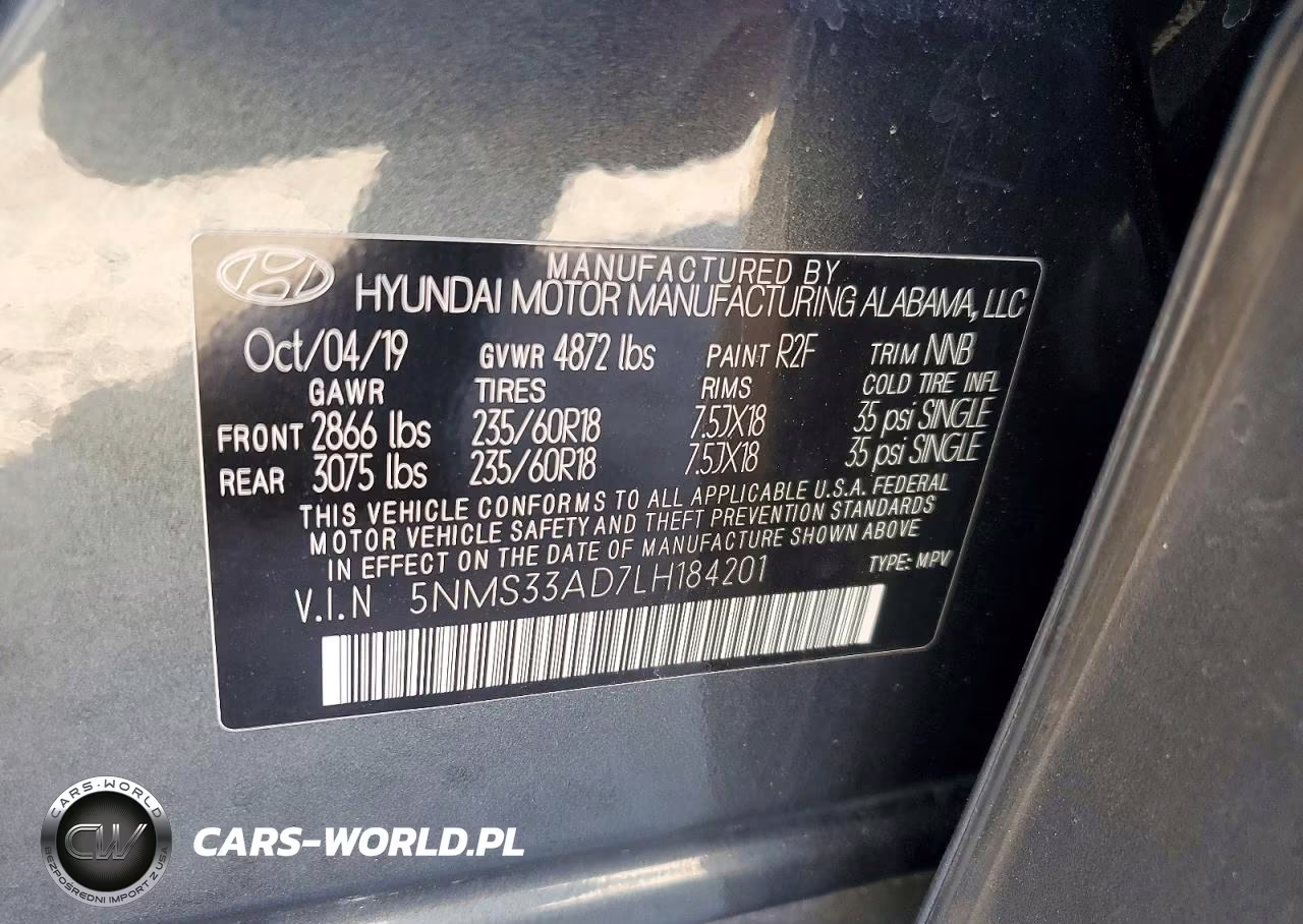 2020 Hyundai Santa Fe VIN:5NMS33AD7LH184201 - 13