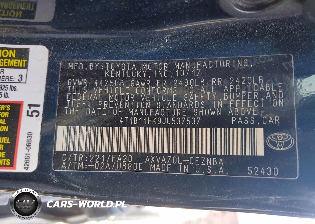 2018 Toyota Camry Le VIN:4T1B11HK9JU537537 - 12