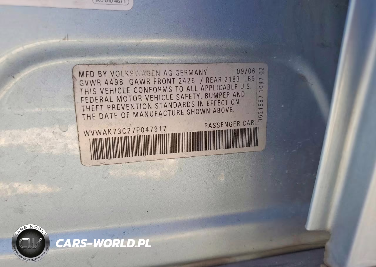 2007 Volkswagen Passat 2.0T VIN:WVWAK73C27P047917 - 12