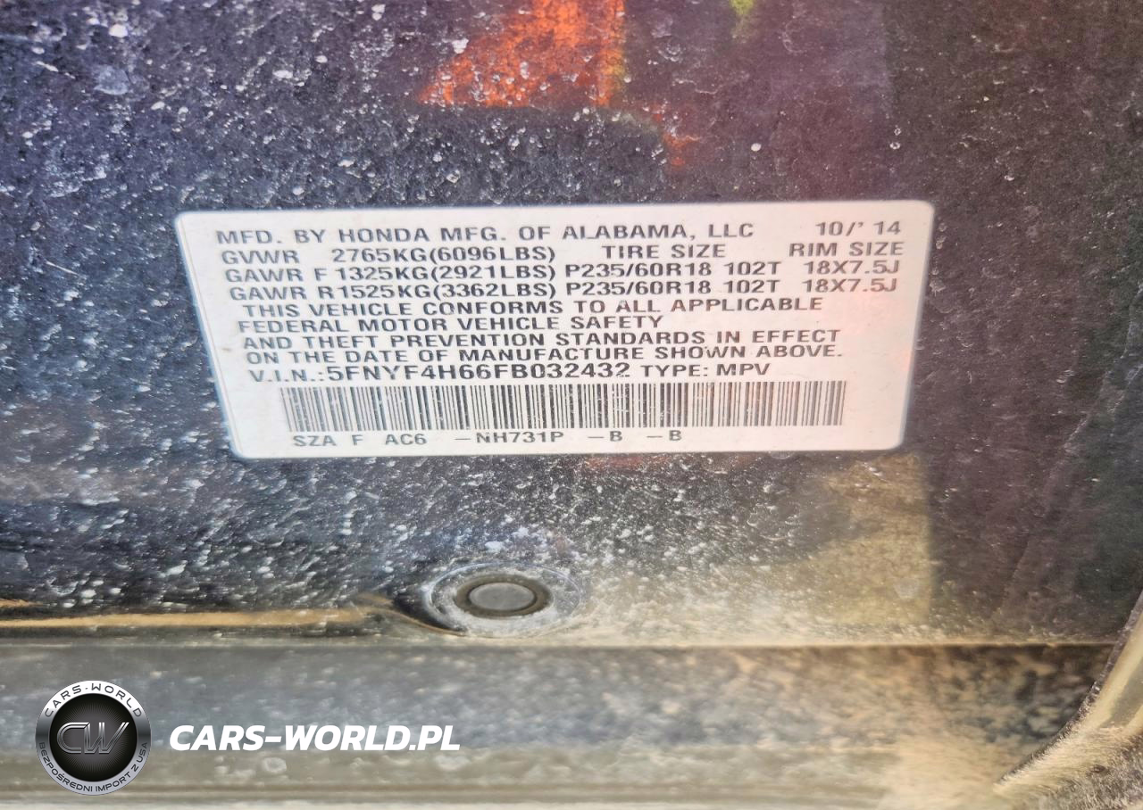 2015 Honda Pilot Exl VIN:5FNYF4H66FB032432 - 13
