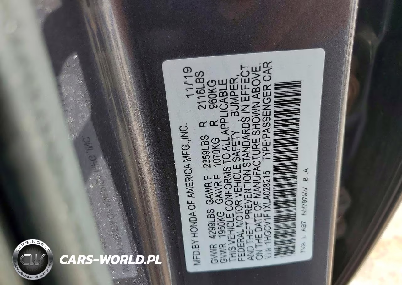 2020 Honda Accord Lx VIN:1HGCV1F1XLA028215 - 12