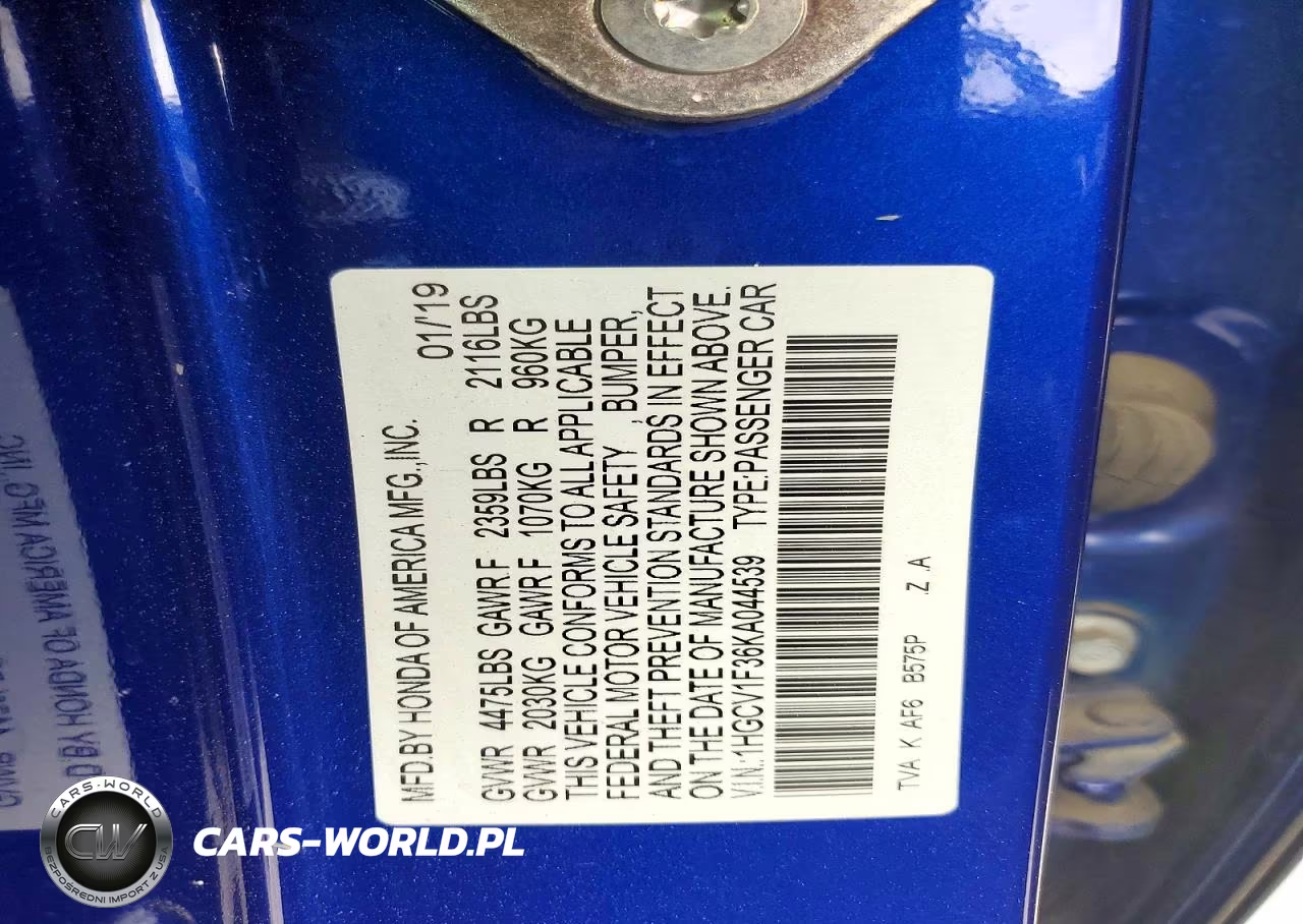 2019 Honda Accord Sport VIN:1HGCV1F36KA044539 - 12
