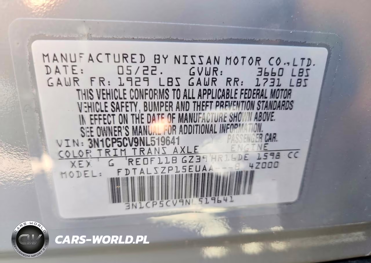 2022 Nissan Kicks Sv VIN:3N1CP5CV9NL519641 - 12