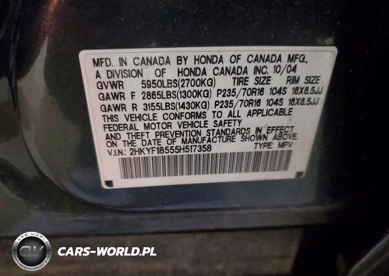 2005 Honda Pilot Exl VIN:2HKYF18555H517358 - 14