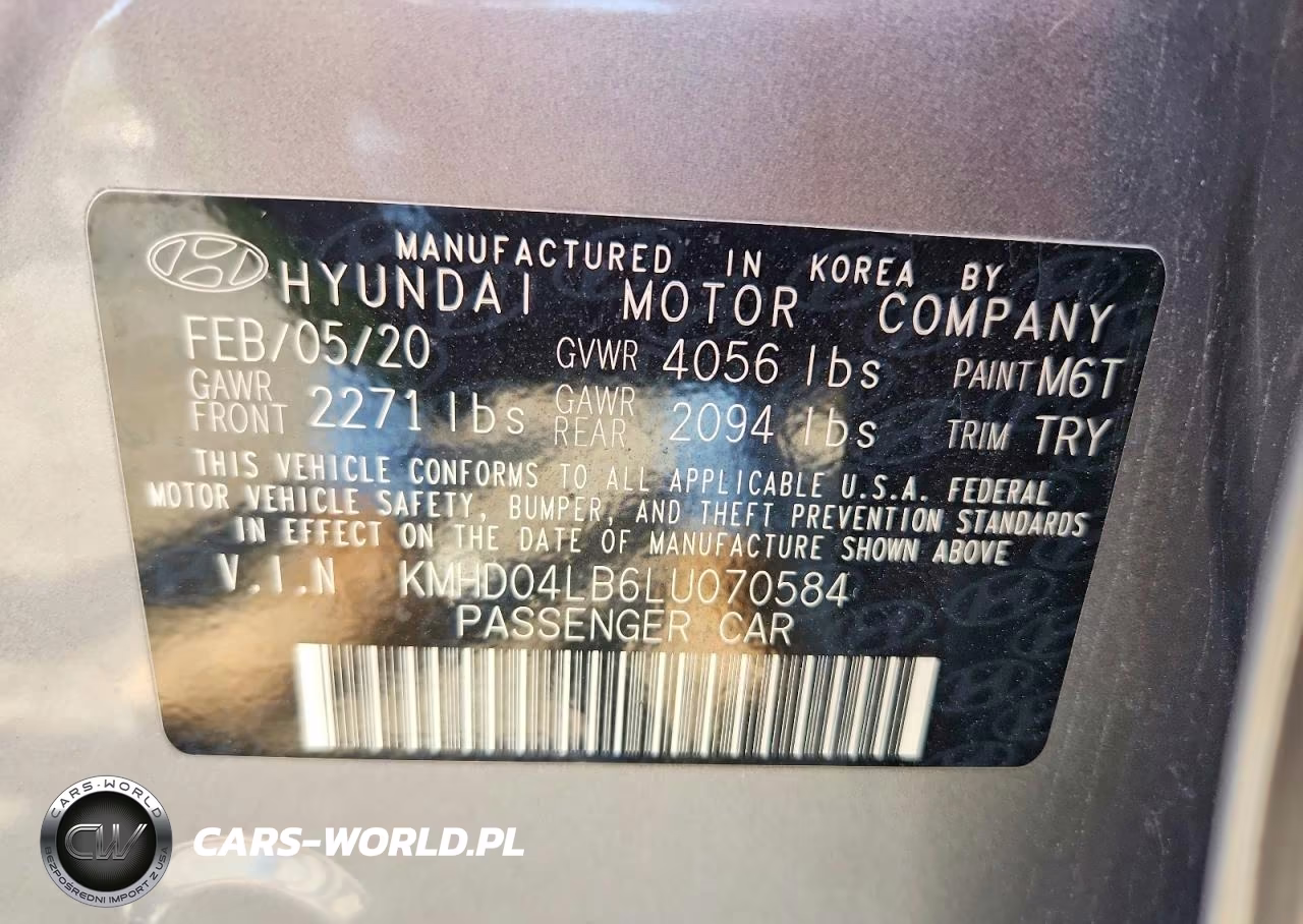2020 Hyundai Elantra Sport VIN:KMHD04LB6LU070584 - 12