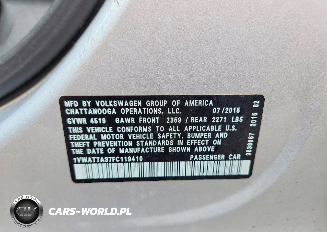 2015 Volkswagen Passat S VIN:1VWAT7A37FC119410 - 12