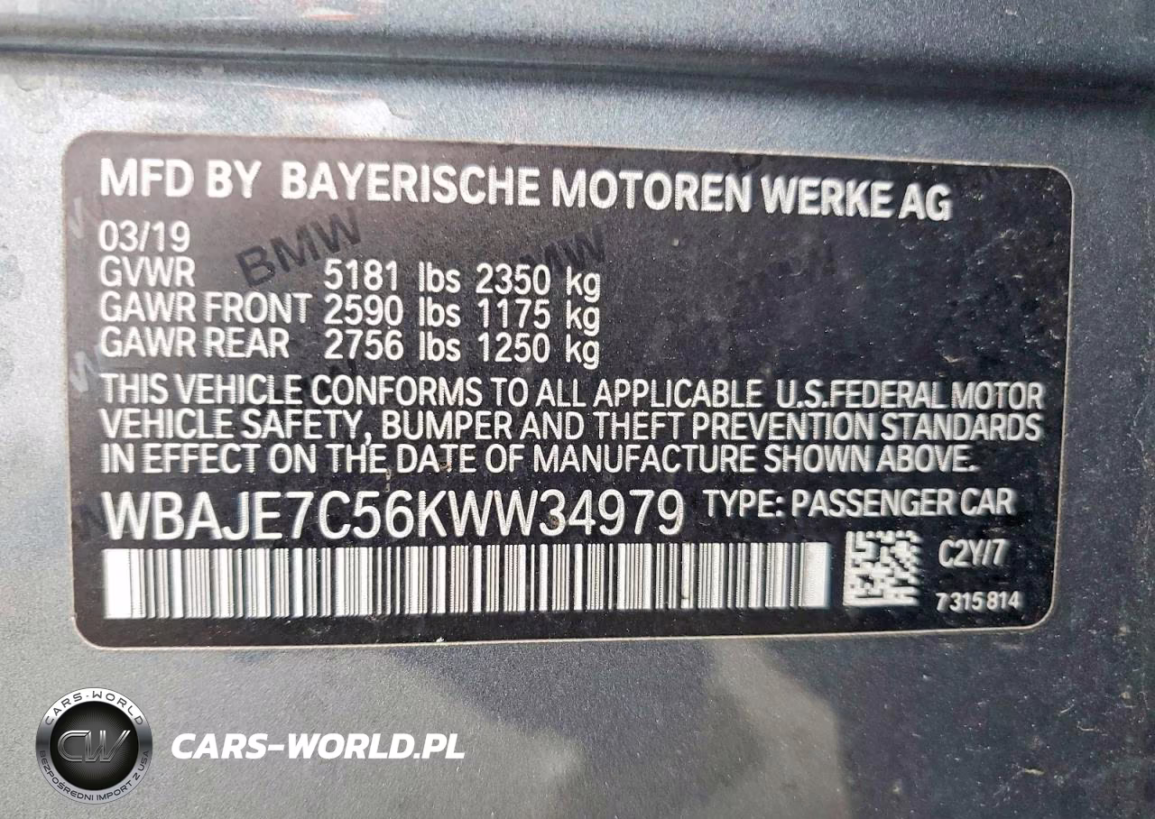 2019 BMW 540 Xi VIN:WBAJE7C56KWW34979 - 12