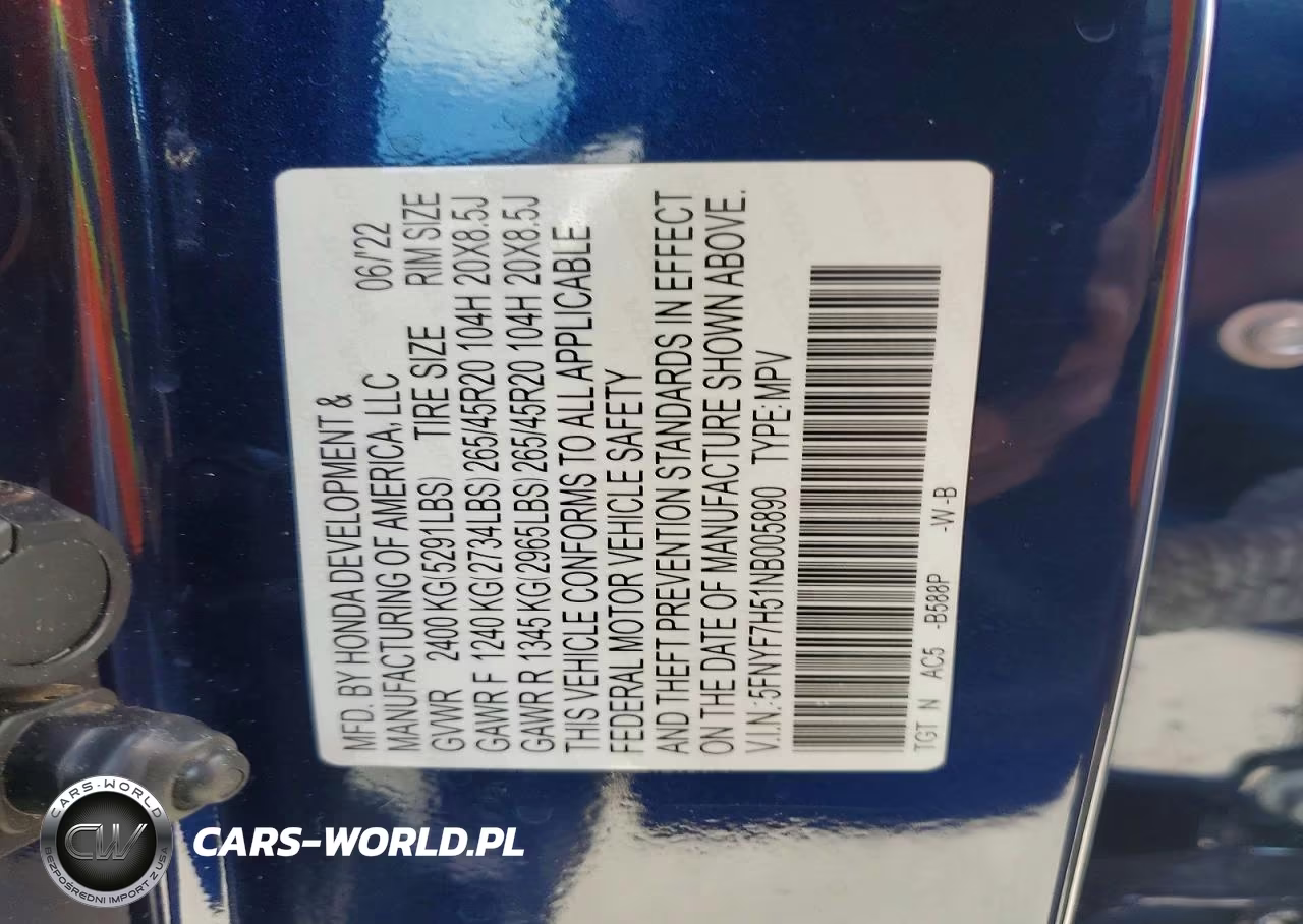 2022 Honda Passport Exl VIN:5FNYF7H51NB005890 - 13