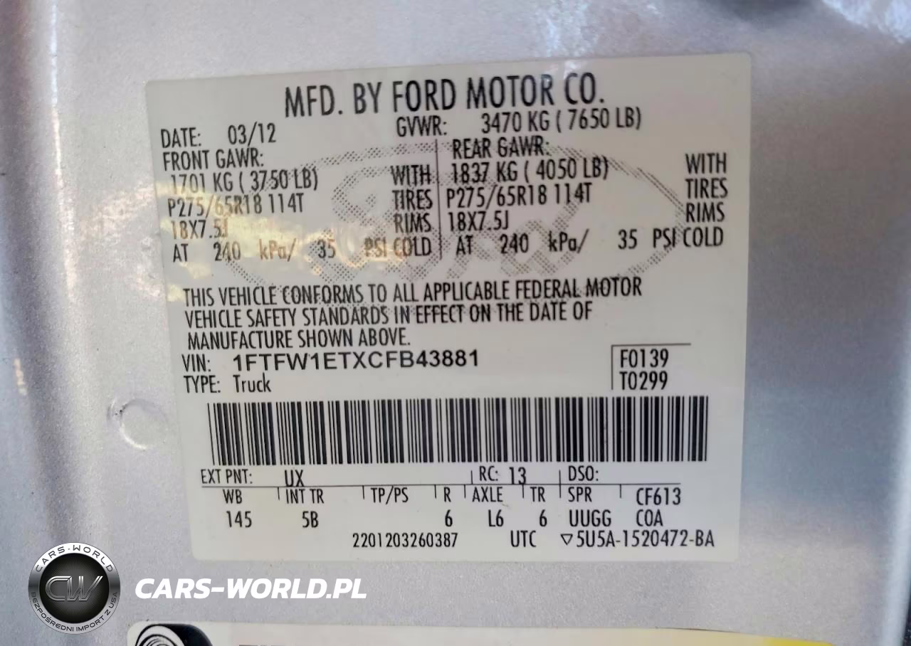 2012 Ford F150 Supercrew VIN:1FTFW1ETXCFB43881 - 12