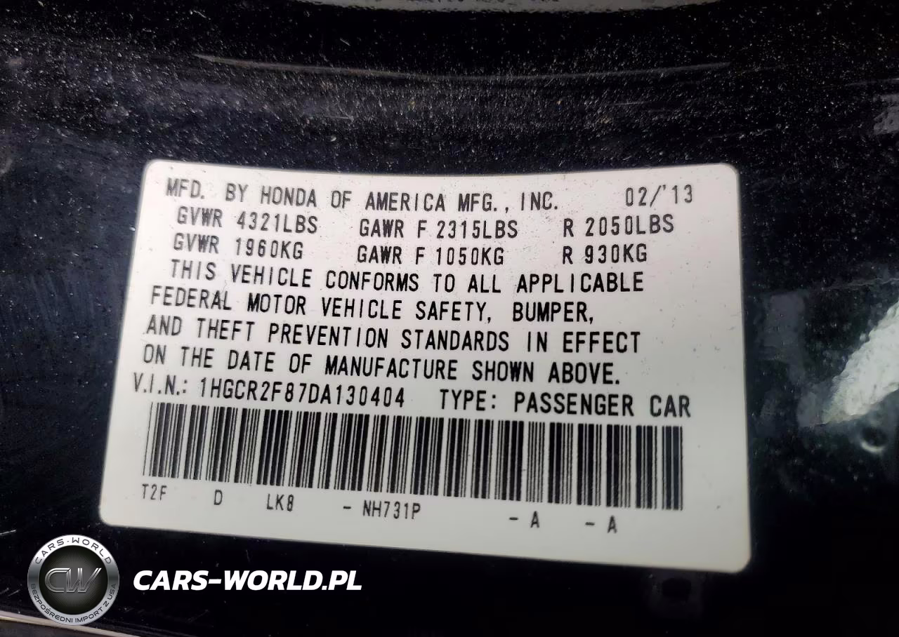 2013 Honda Accord Exl VIN:1HGCR2F87DA130404 - 12