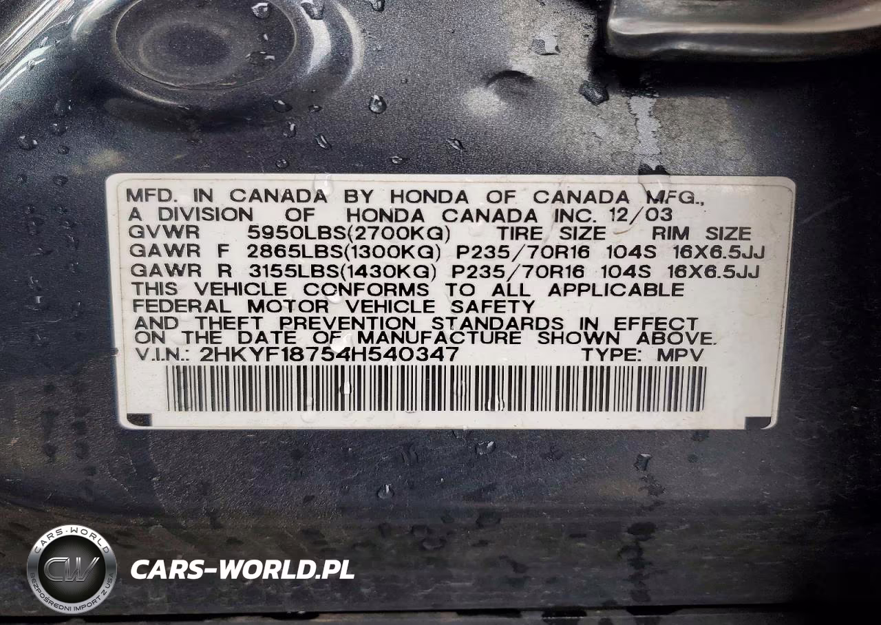 2004 Honda Pilot Exl VIN:2HKYF18754H540347 - 14
