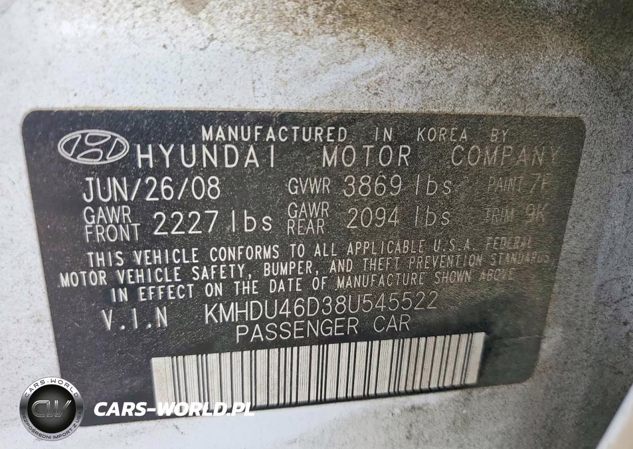 2008 Hyundai Elantra Gls VIN:KMHDU46D38U545522 - 13