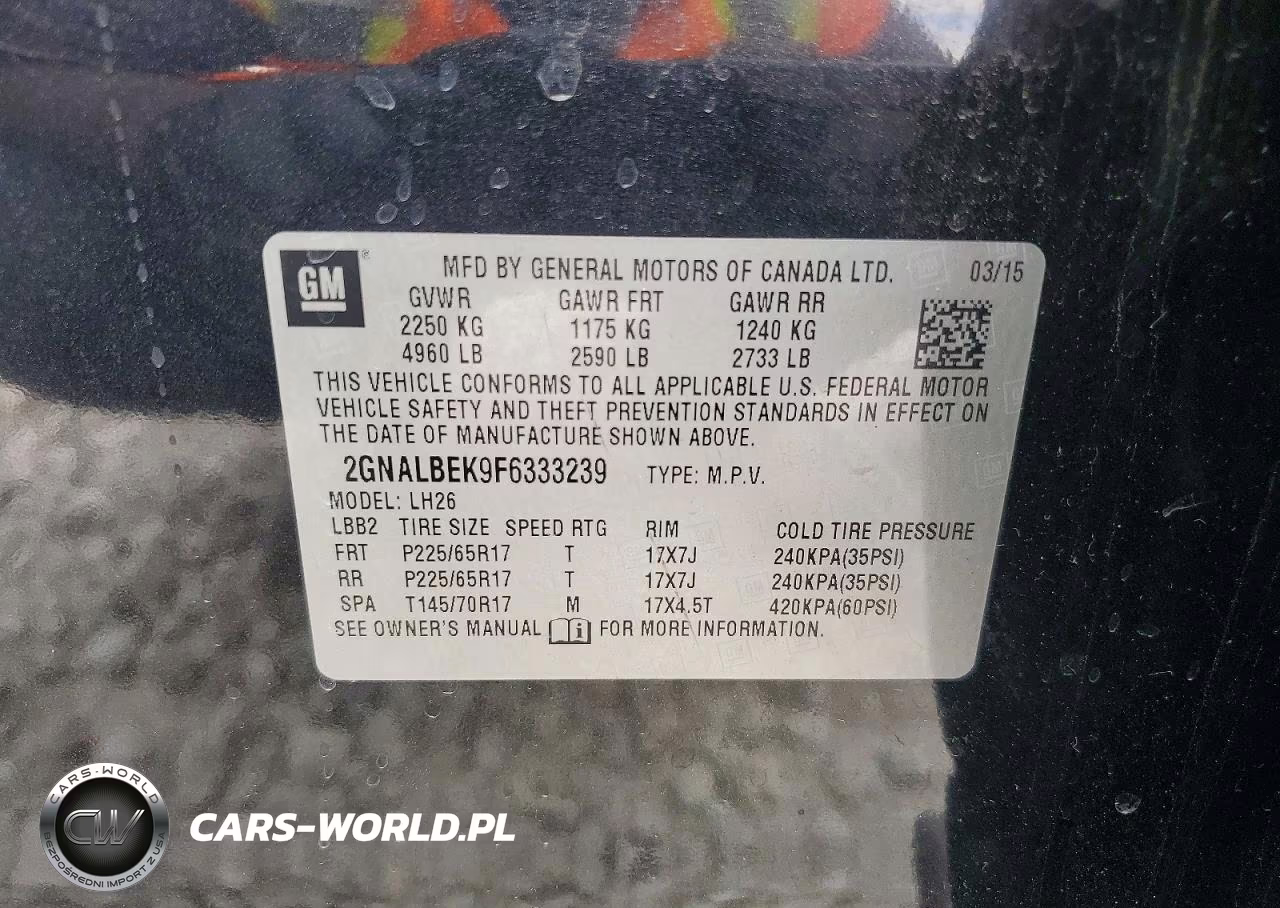 2015 Chevrolet Equinox Lt VIN:2GNALBEK9F6333239 - 13