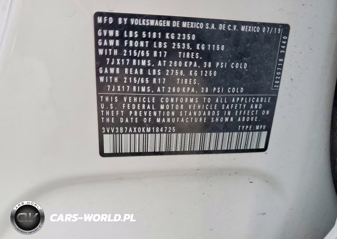 2019 Volkswagen Tiguan Se VIN:3VV3B7AX0KM184725 - 13