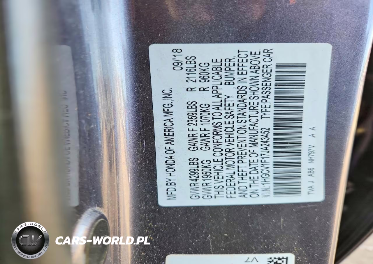 2018 Honda Accord Lx VIN:1HGCV1F17JA243452 - 12