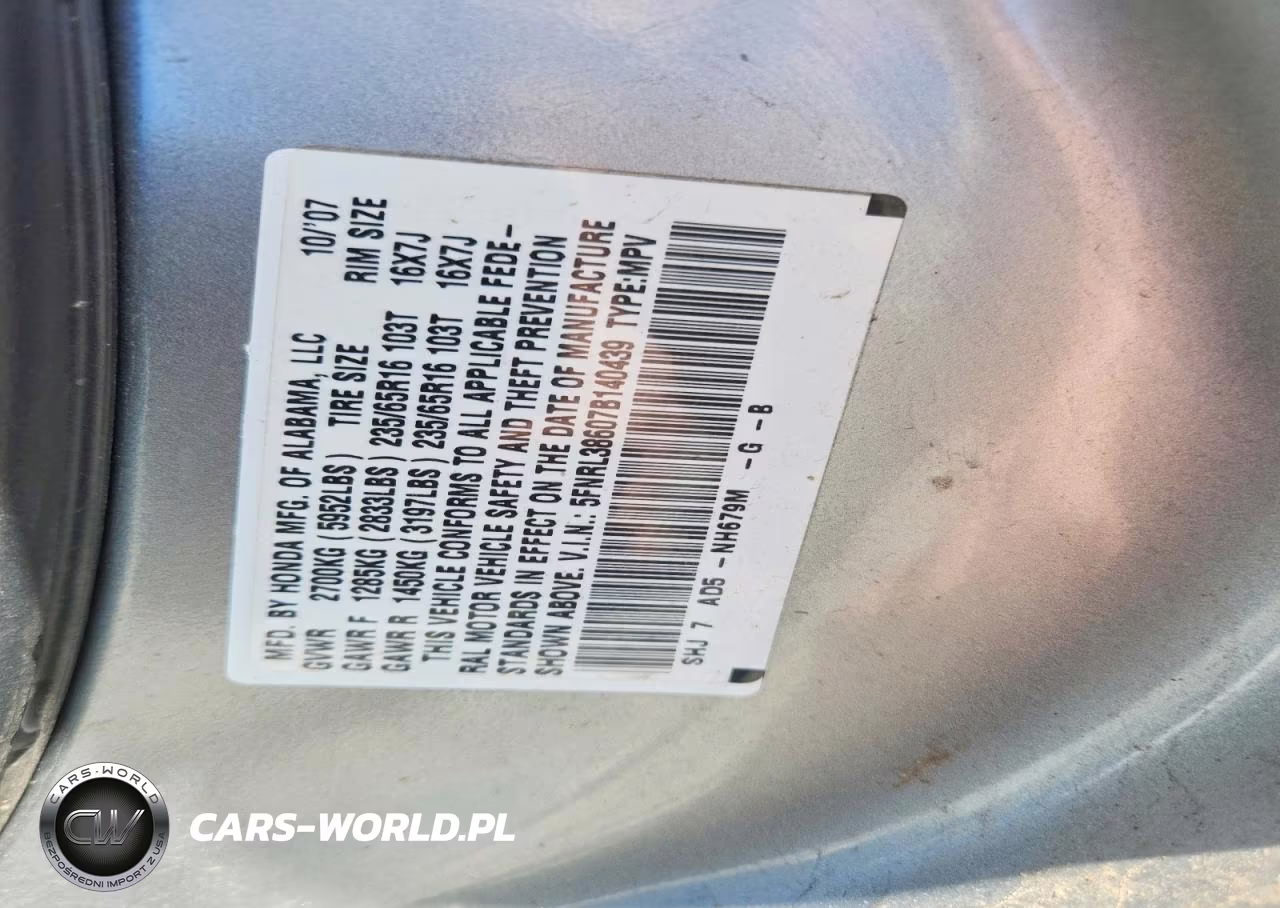 2007 Honda Odyssey Exl VIN:5FNRL38607B140439 - 13