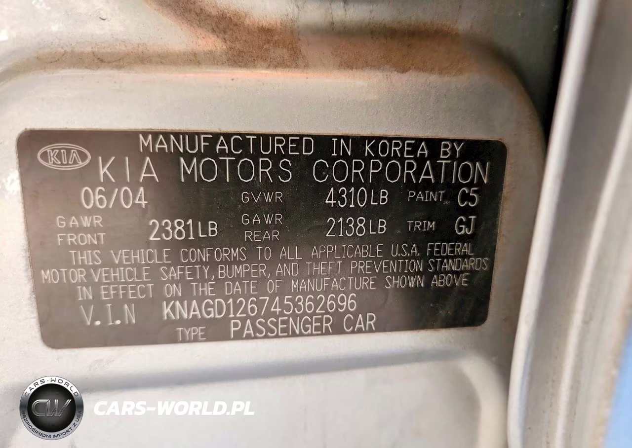 2004 Kia Optima Lx VIN:KNAGD126745362696 - 12