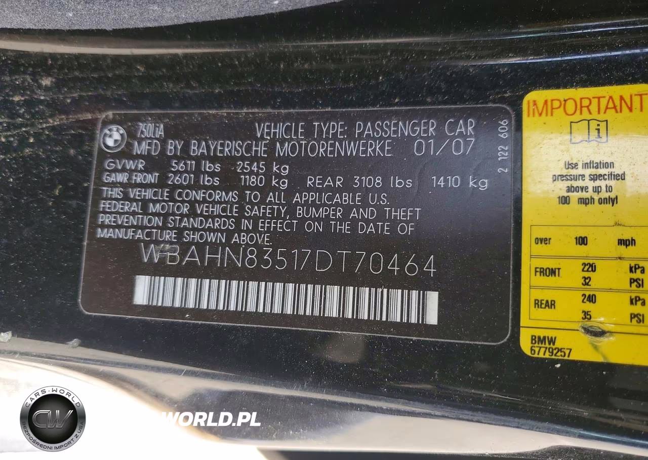 2007 BMW 750 VIN:WBAHN83517DT70464 - 12