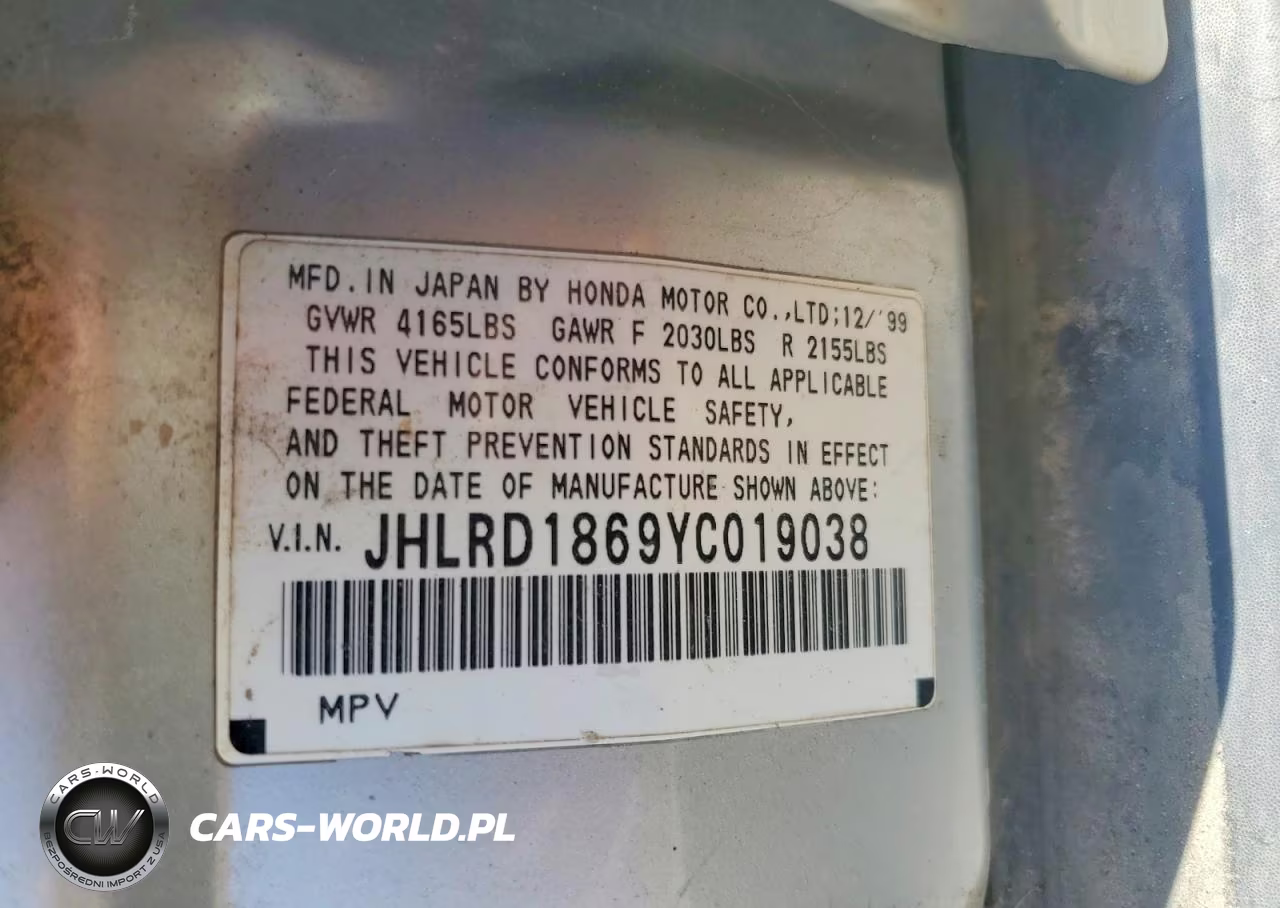 2000 Honda Cr-V Ex VIN:JHLRD1869YC019038 - 12