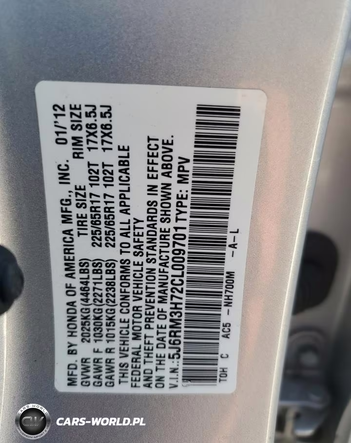 2012 Honda Cr-V Exl VIN:5J6RM3H72CL009701 - 14