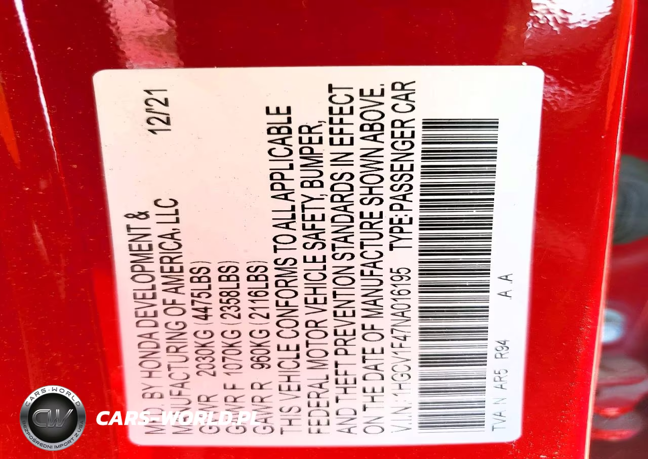 2022 Honda Accord Sport Se VIN:1HGCV1F47NA016195 - 13