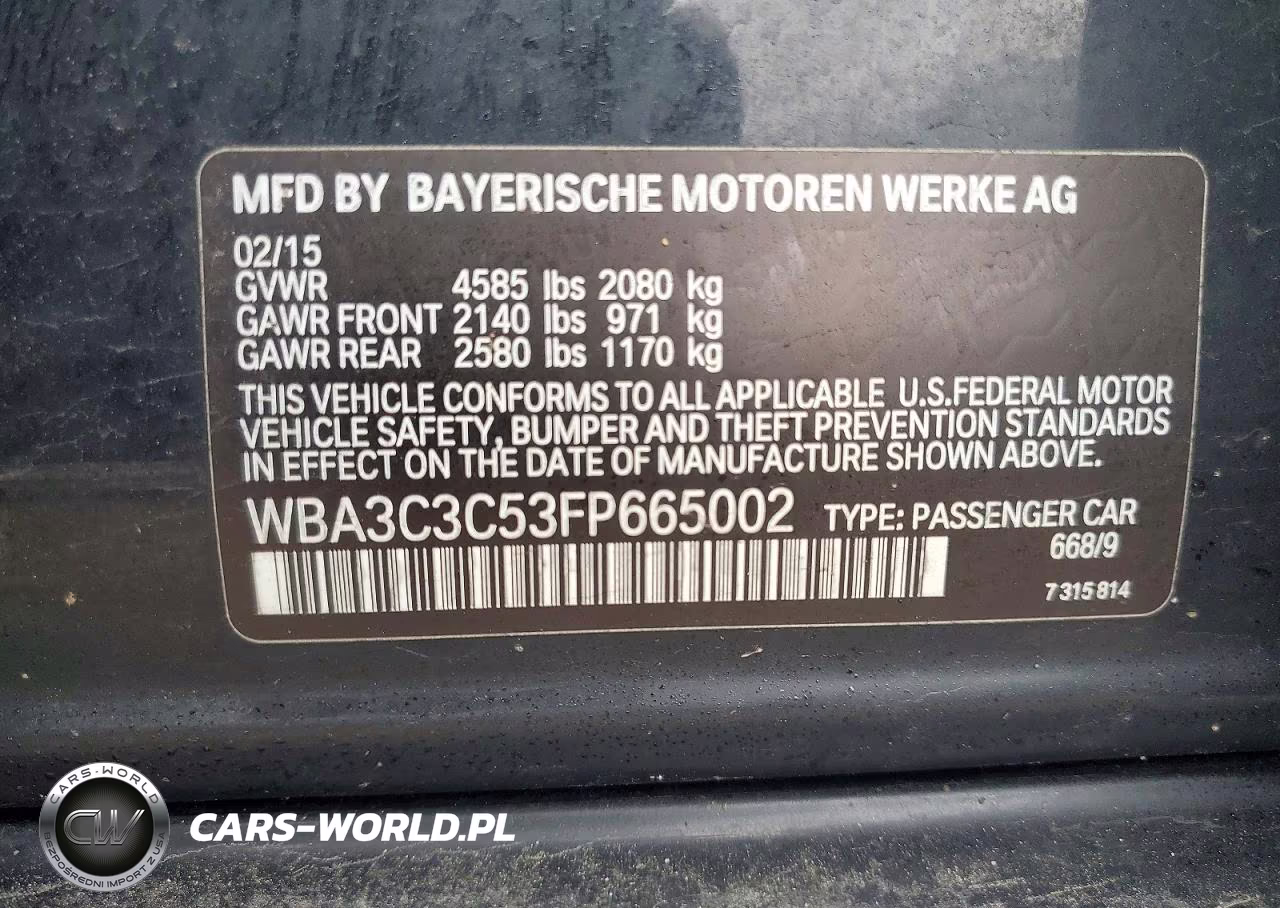 2015 BMW 320 I xDrive VIN:WBA3C3C53FP665002 - 12