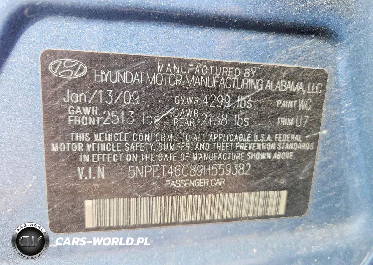 2009 Hyundai Sonata Gls VIN:5NPET46C89H559382 - 12