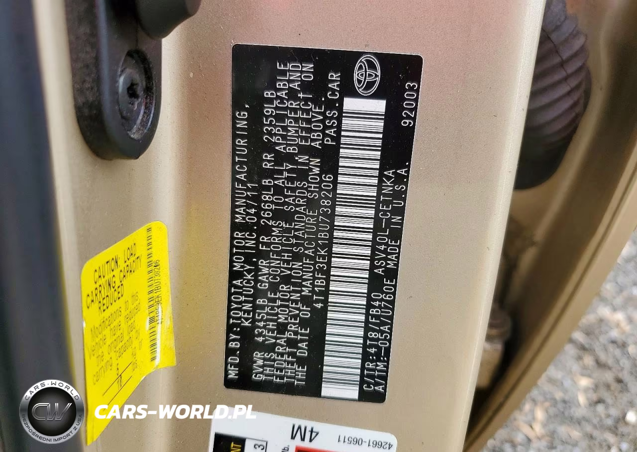 2011 Toyota Camry VIN:4T1BF3EK1BU738206 - 12