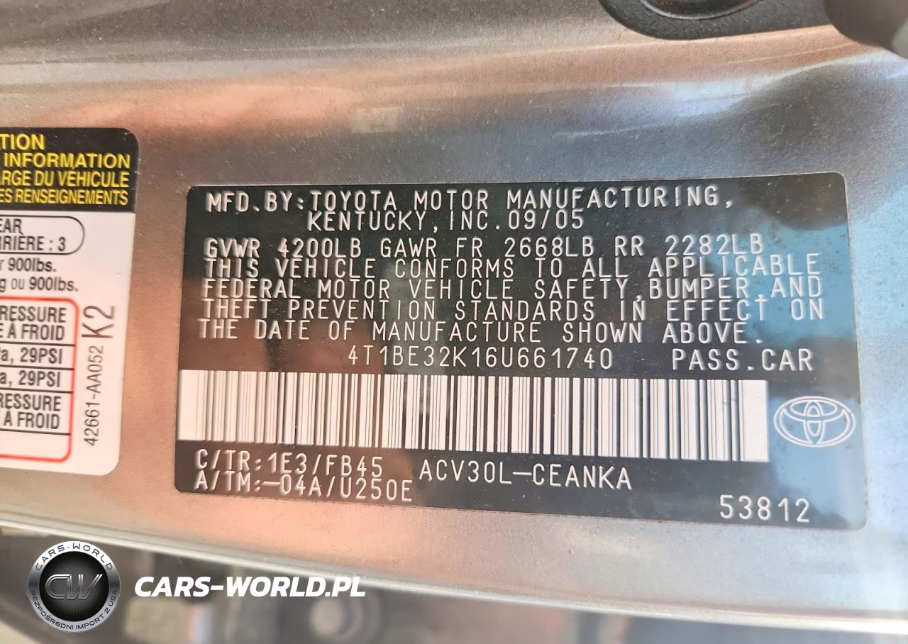 2006 Toyota Camry Le VIN:4T1BE32K16U661740 - 12