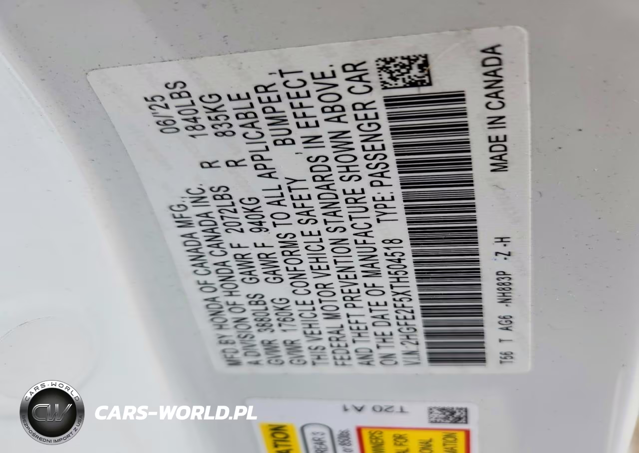 2026 Honda Civic Sport VIN:2HGFE2F5XTH504518 - 12