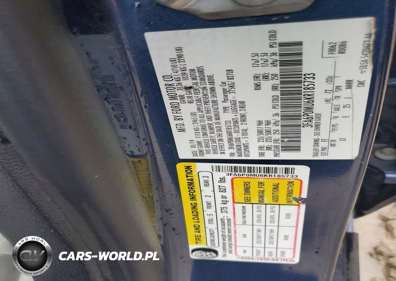 2019 Ford Fusion Sel VIN:3FA6P0MU6KR185733 - 12