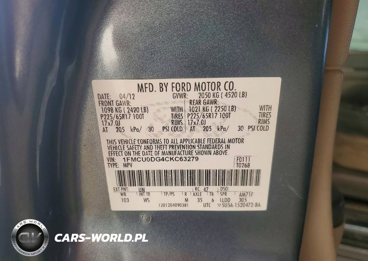 2012 Ford Escape VIN:1FMCU0DG4CKC63279 - 12