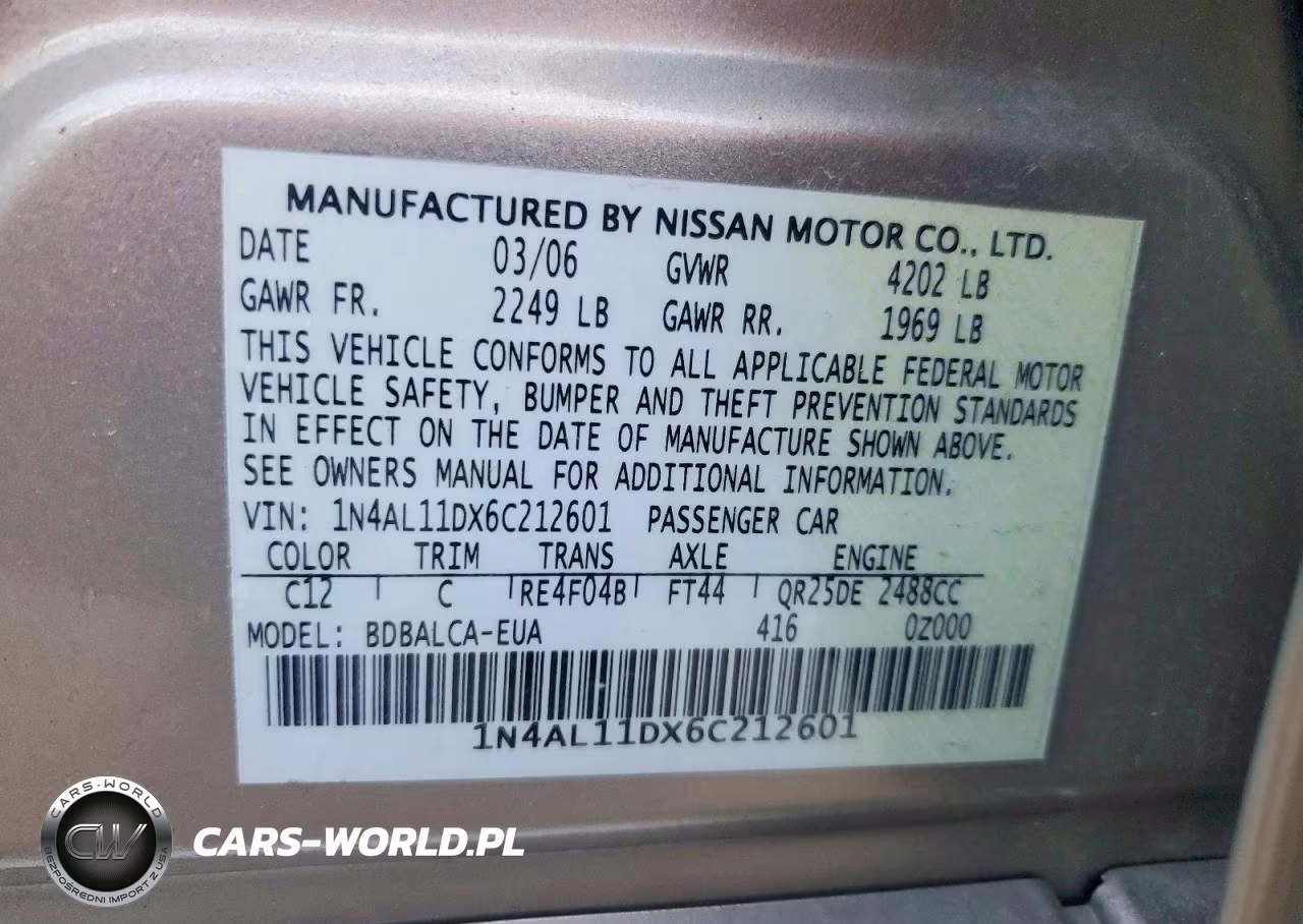 2006 Nissan Altima 2.5 VIN:1N4AL11DX6C212601 - 12