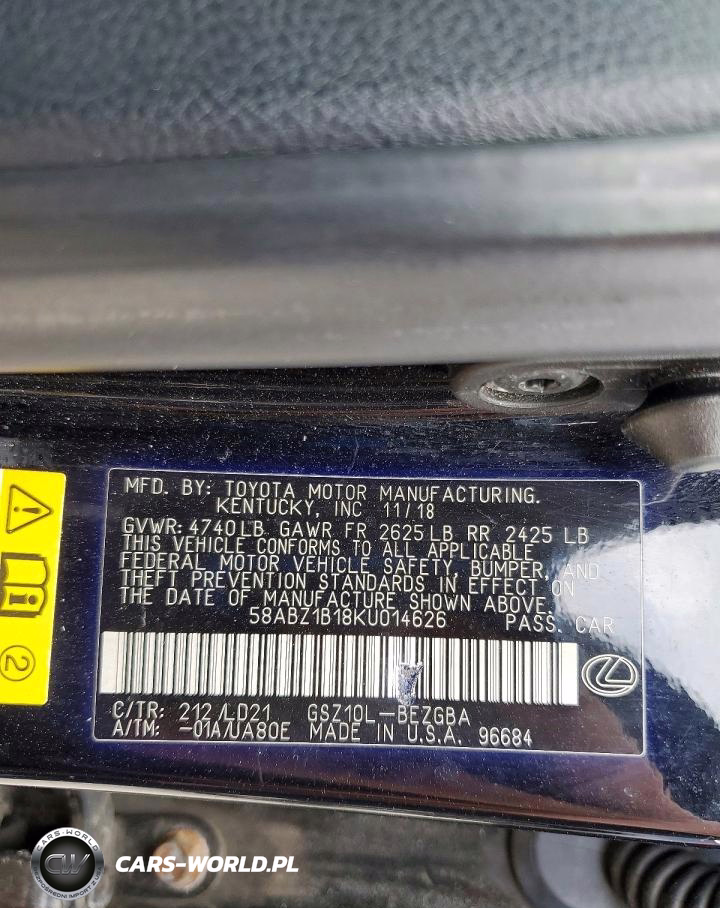 2019 Lexs Es350 VIN:58ABZ1B18KU014626 - 12