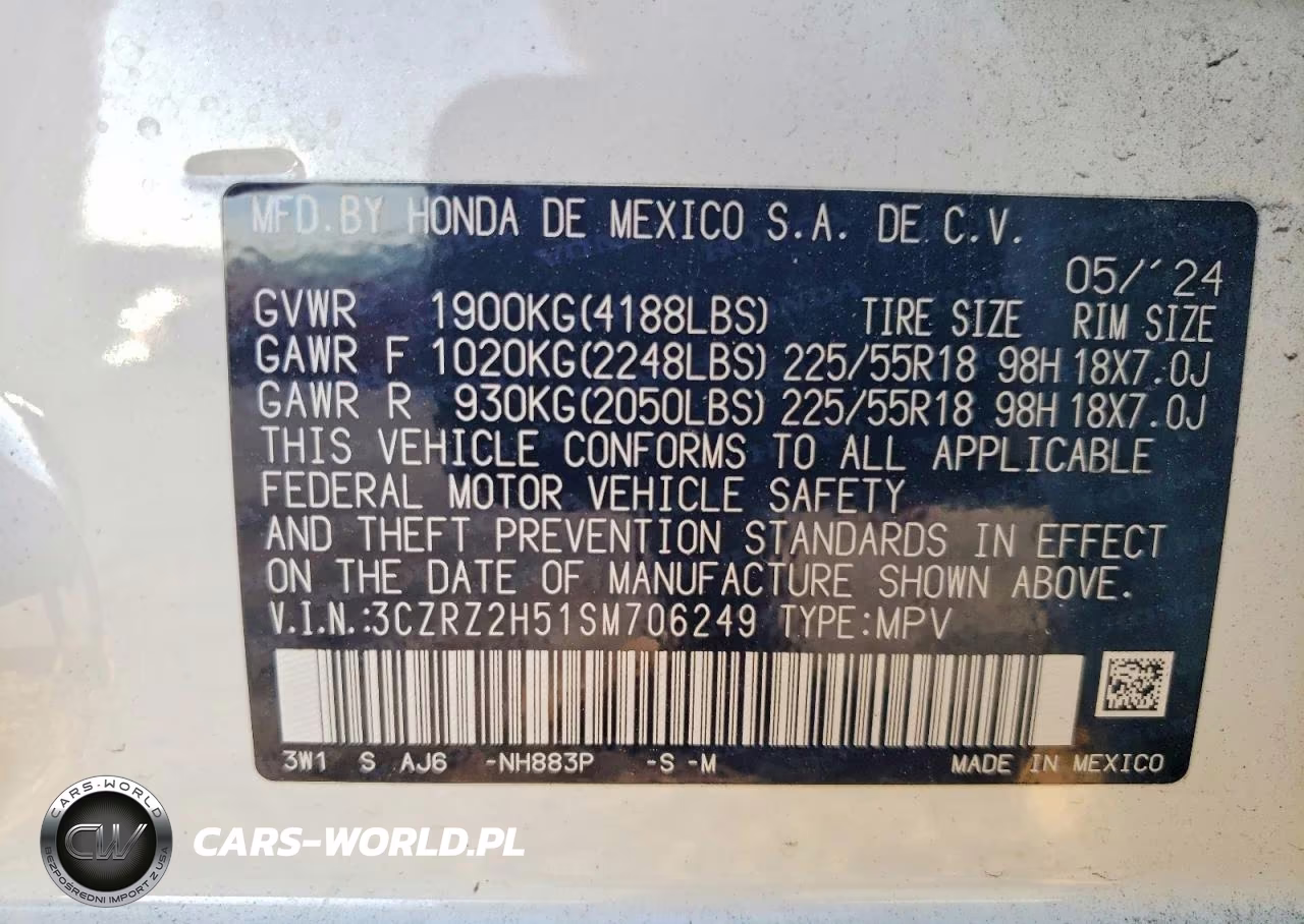 2025 Honda Hrv VIN:3CZRZ2H51SM706249 - 13