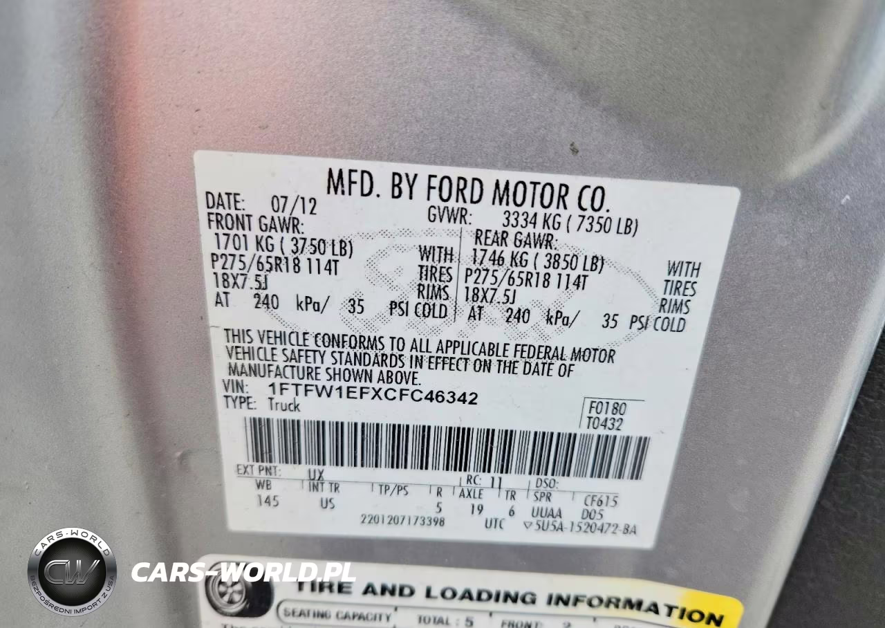 2012 Ford F150 Supercrew VIN:1FTFW1EFXCFC46342 - 12