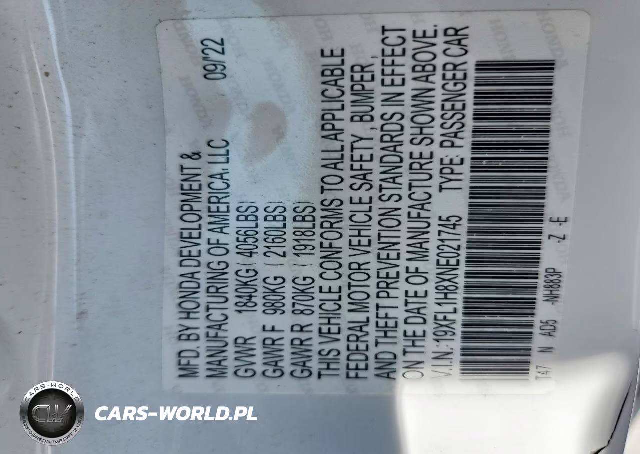 2022 Honda Civic Sport Touring VIN:19XFL1H8XNE021745 - 12