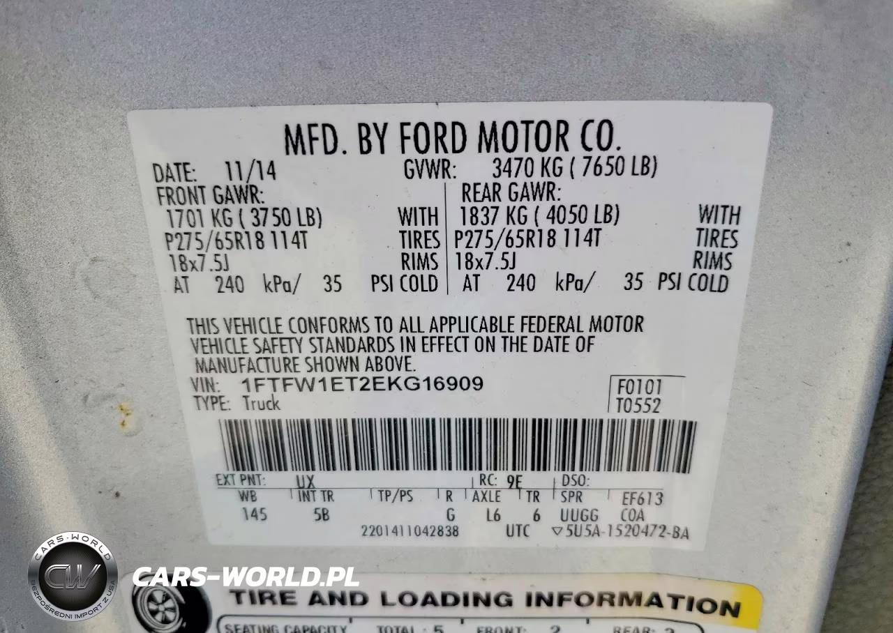 2014 Ford F-150 VIN:1FTFW1ET2EKG16909 - 12