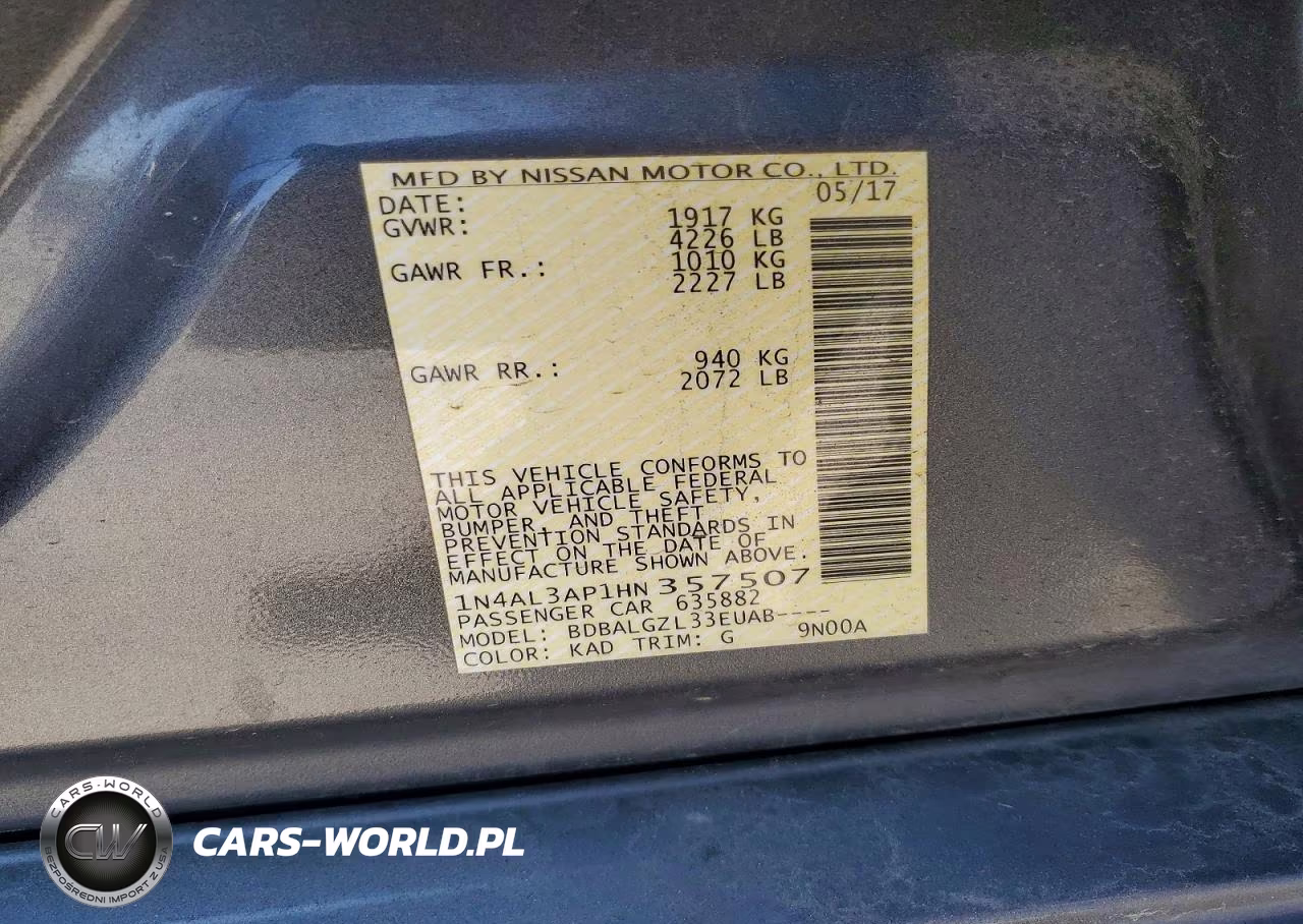 2017 Nissan Altima 2.5 S VIN:1N4AL3AP1HN357507 - 12
