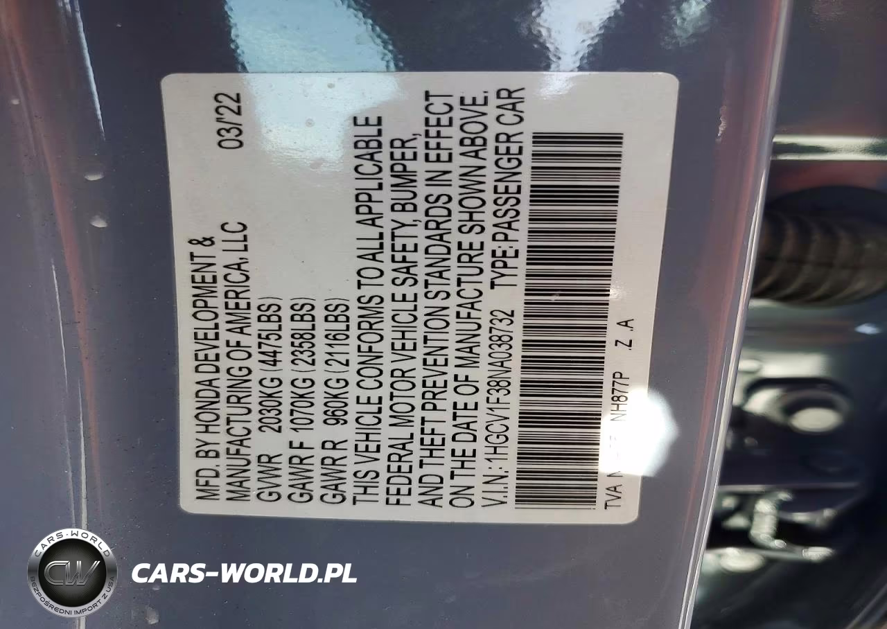 2022 Honda Accord Sport VIN:1HGCV1F38NA038732 - 13