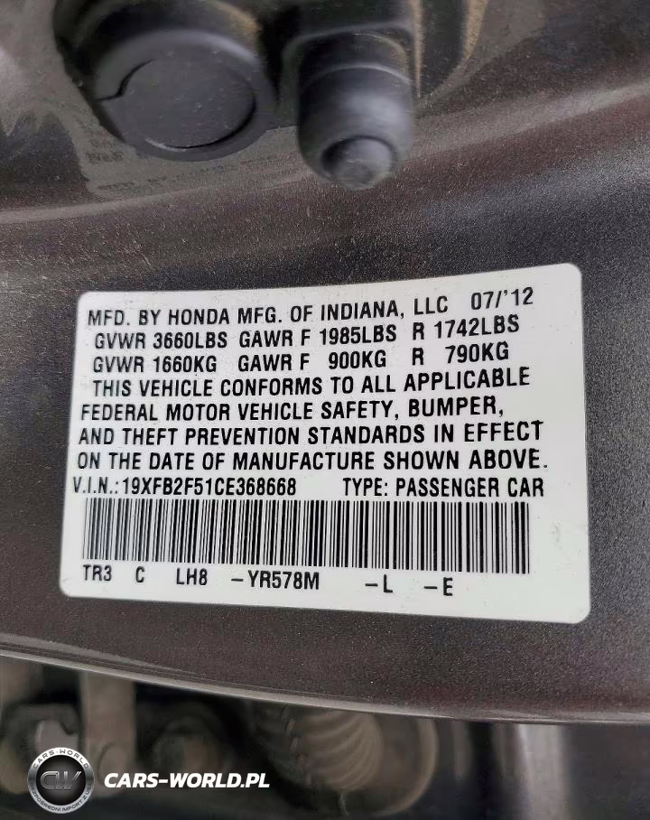 2012 Honda Civic Lx VIN:19XFB2F51CE368668 - 12