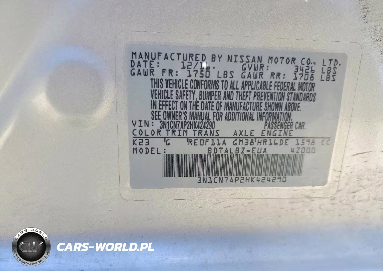 2017 Nissan Versa S VIN:3N1CN7AP2HK424290 - 12