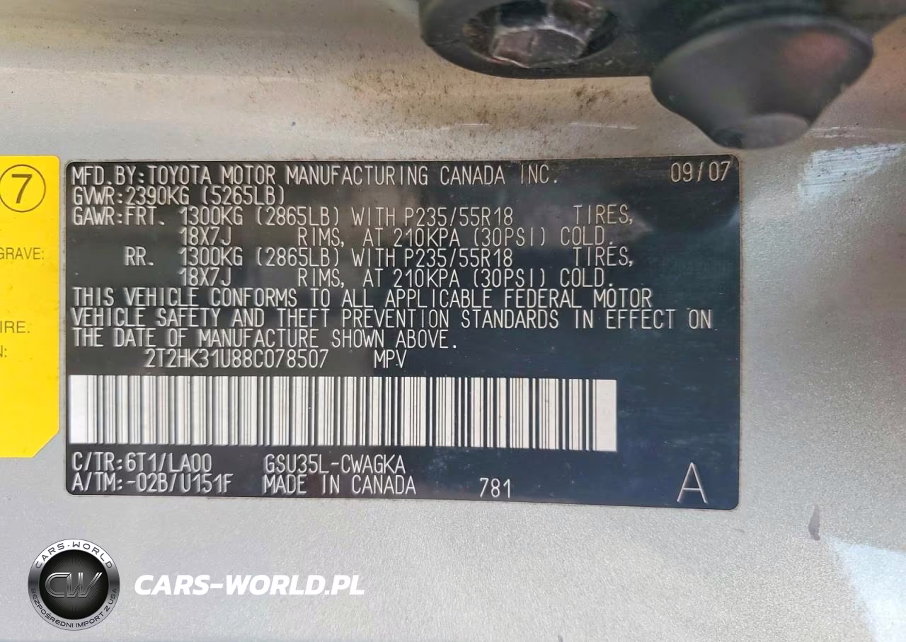 2008 Lexus Rx 350 Base VIN:2T2HK31U88C078507 - 12