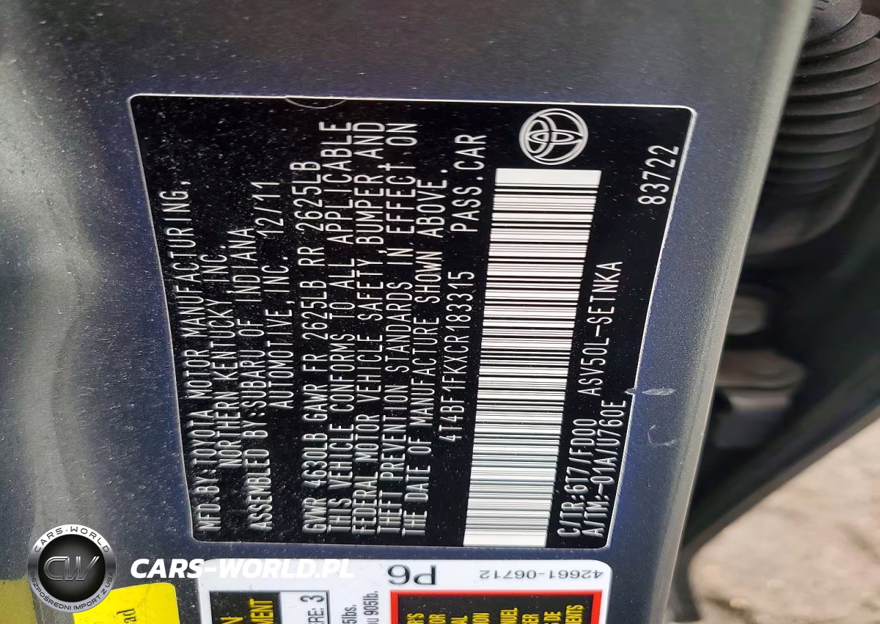 2012 Toyota Camry Le VIN:4T4BF1FKXCR183315 - 12